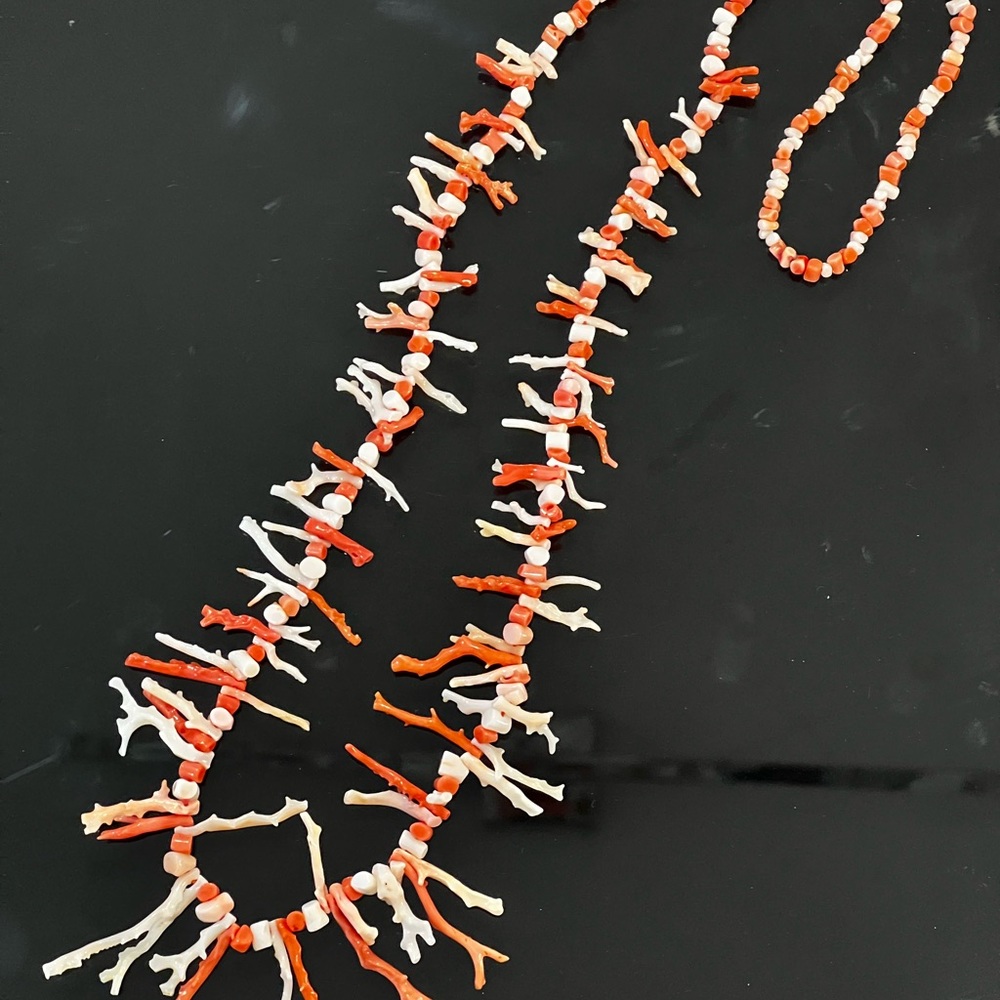 Vintage Long Natural Salmon Angel Skin Branch Coral Graduated Bead 34" Necklace